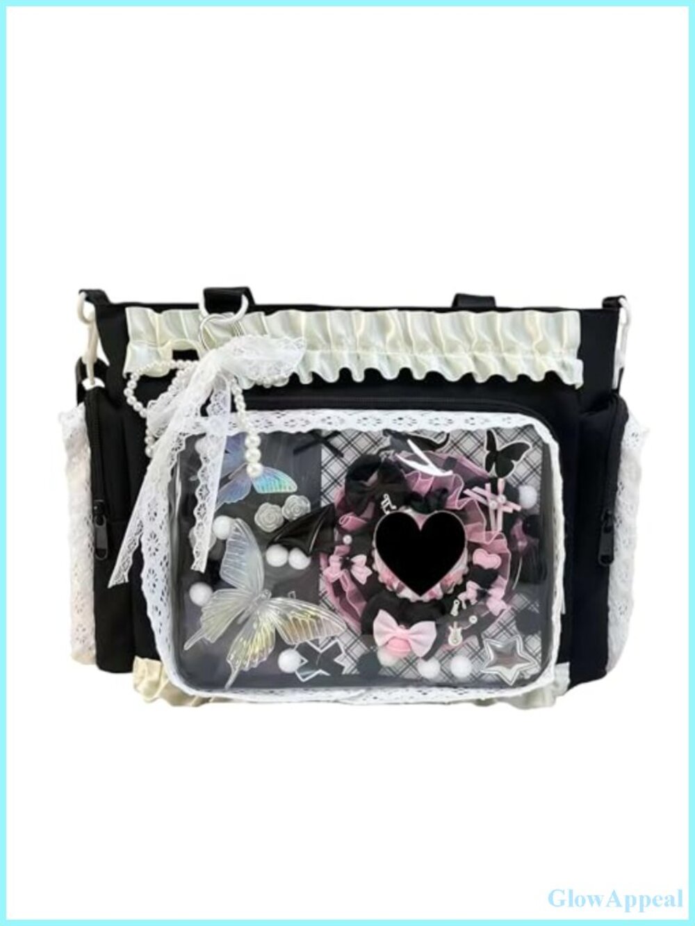 Ita Crossbody Tote Bag Pin Display Messenger Nylon Lace Ruffle Y2K